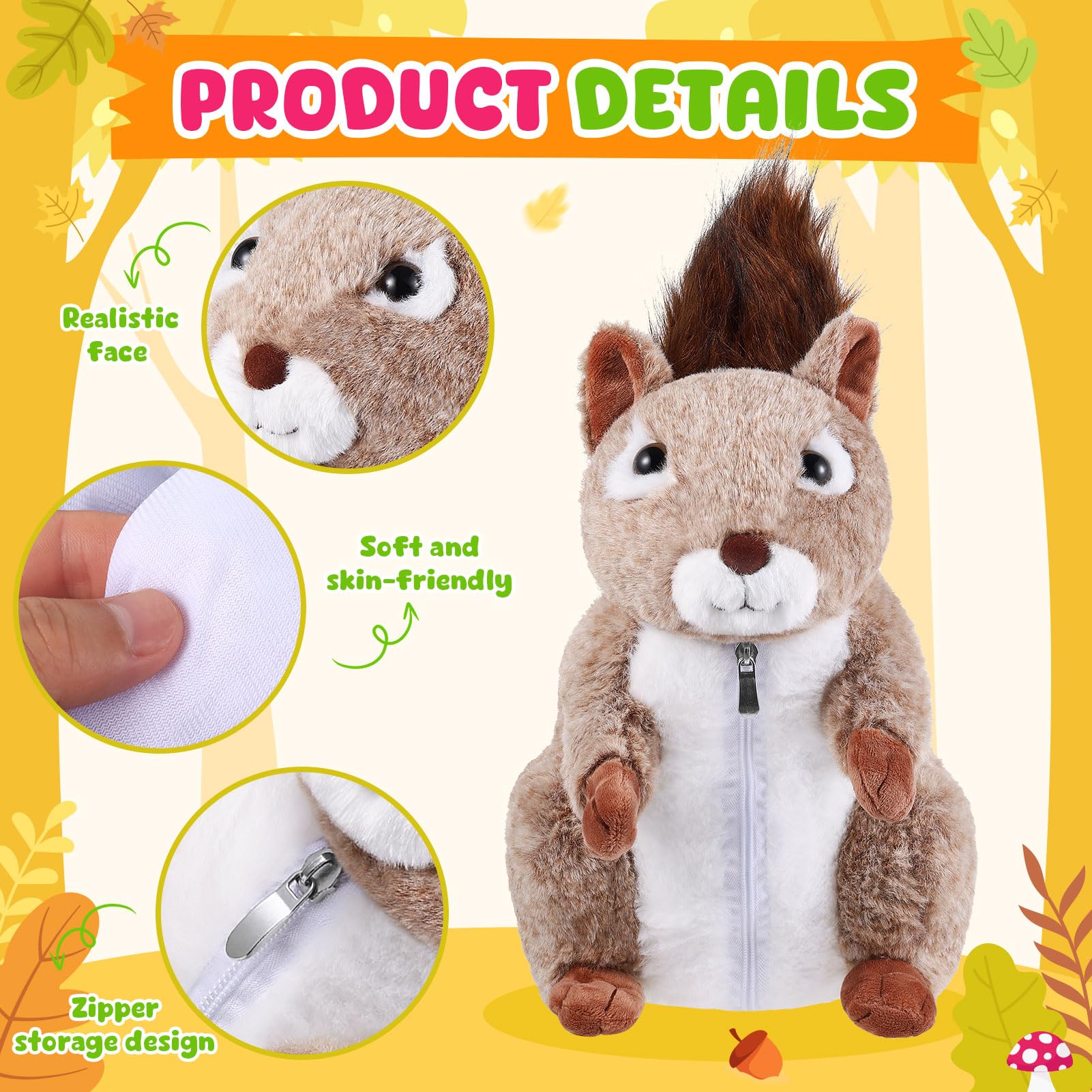 ZJoey 5 Pcs Squirrels Plush Mommy Stuffed Animal with Baby Plush Animals Soft for Christmas Girls Birthday Xmas Bedtime Gift Chair Bolster Nursery