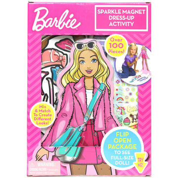 Barbie Sparkle Magnetic Activity Set - 20? Magnetic Dress-Up Doll with Mix-and-Match Outfits & Sparkle Stickers, Creative Play for Kids