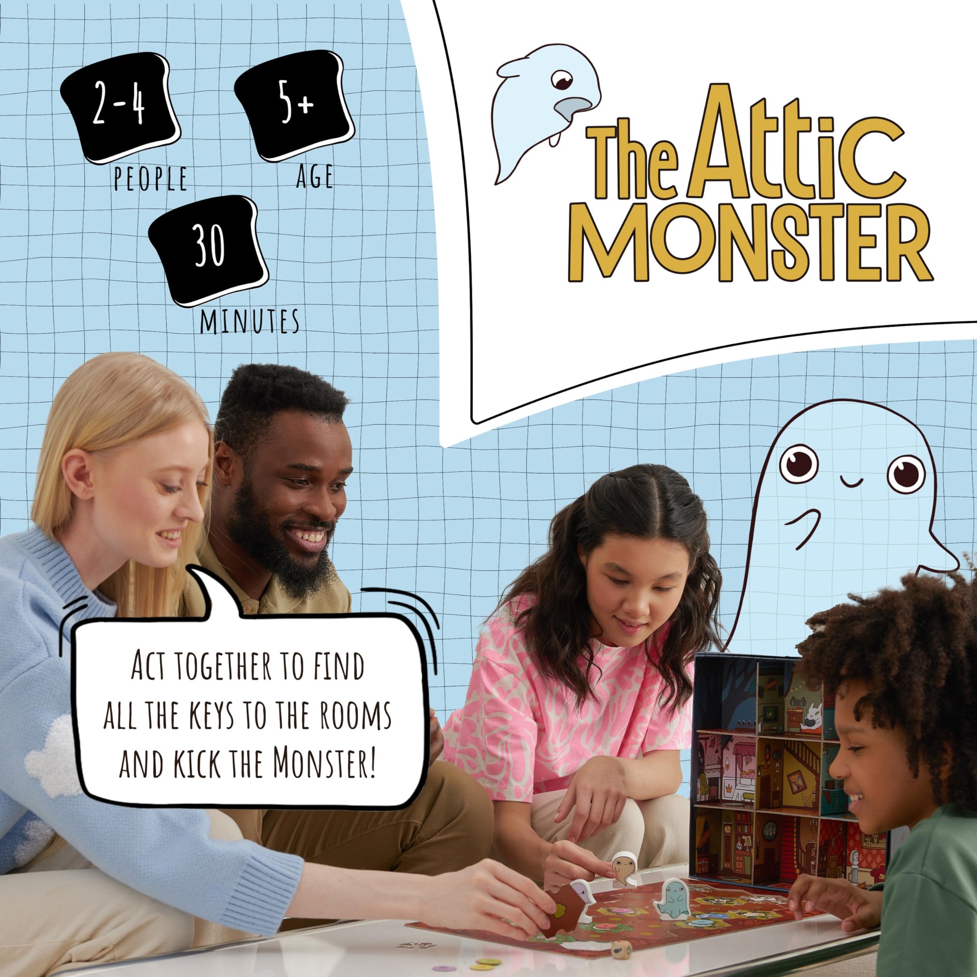 The Attic Monster | Family Board Game | Board Game for Adults and Family | Adventure Board Game | Ages 5+ | for 2 to 4 Players | Average Playtime 30