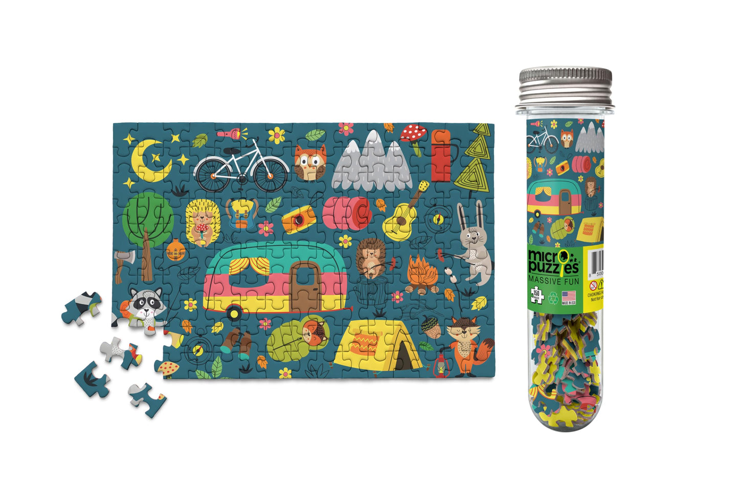 Micro Puzzles Happy Campers Mini Jigsaw Puzzle for Adults - 150 Piece Small Pocket Puzzle 4x6 Inches, Cute Travel Puzzle, Unique Gift Idea - Made in