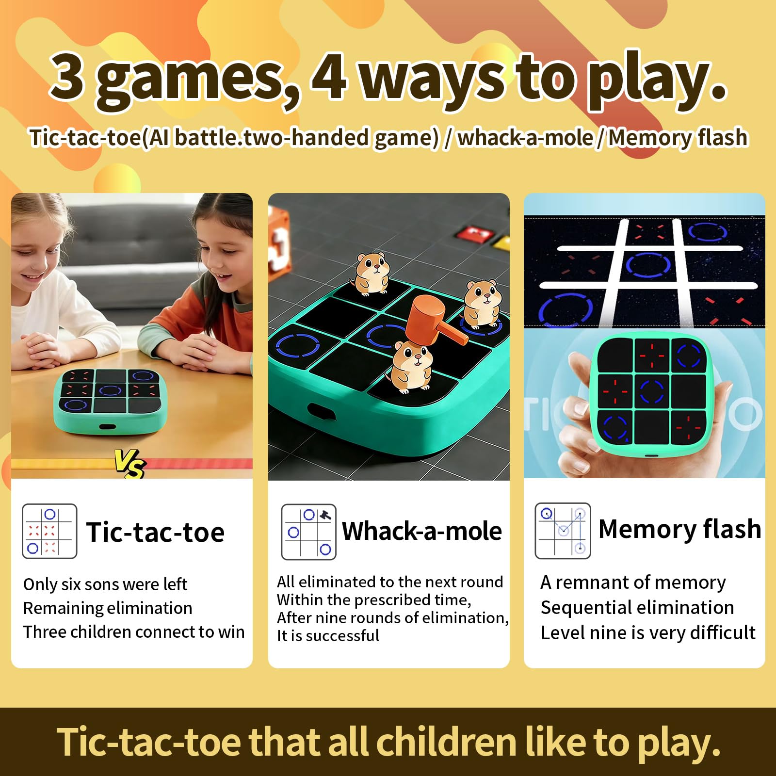 Museloong 4-in-1 Portable Electronic Tic-Tac-Toe Handheld Game, Puzzle Game for Children and Adults, Memory-Training Toy, Fun for Parent-Child Sharing
