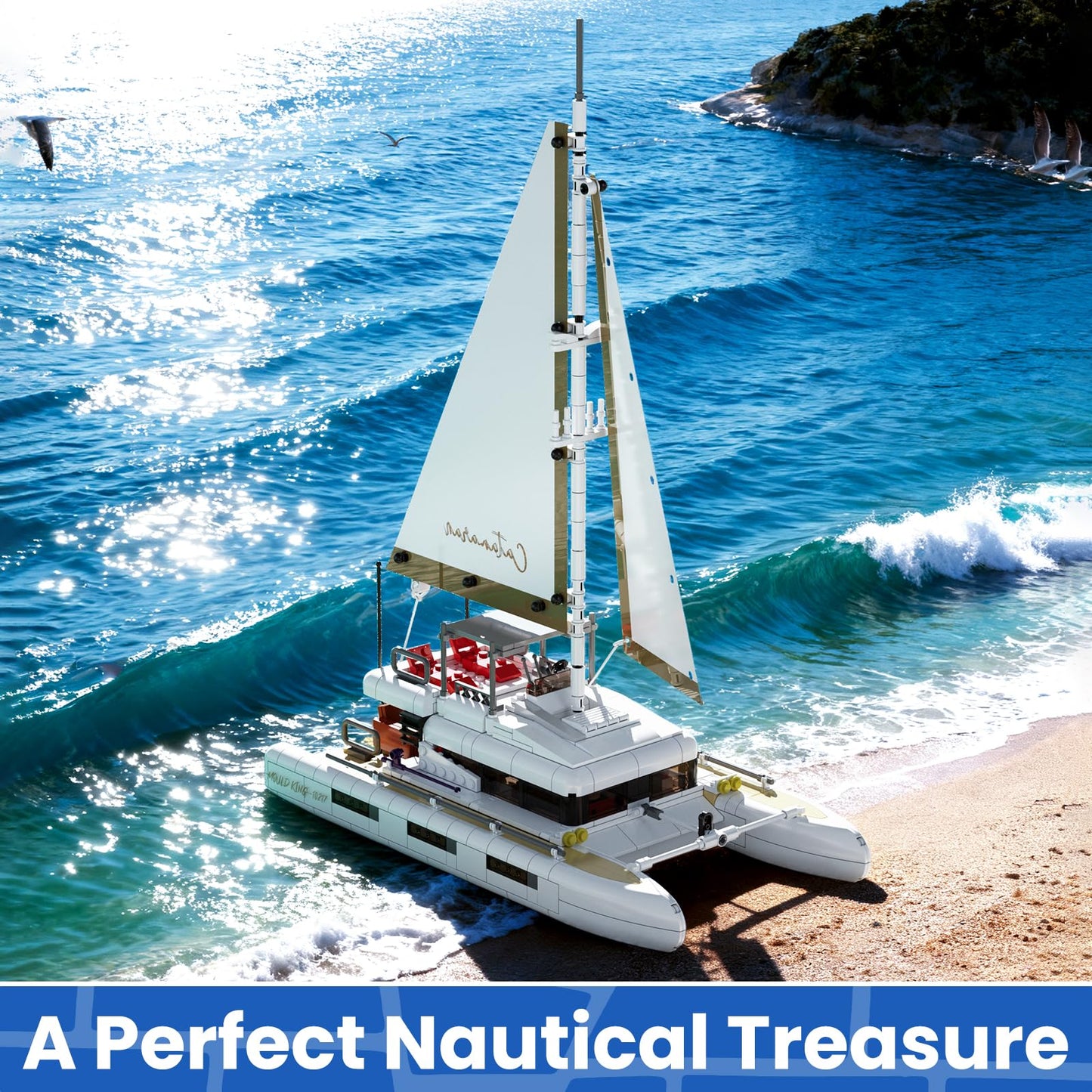 Mould King Catamaran Sailboat Building Kits, Ocean Explorer Boat Model, House Decor for Boys to Play, Gift for 8+ Years Old and Adult (890 Pcs)