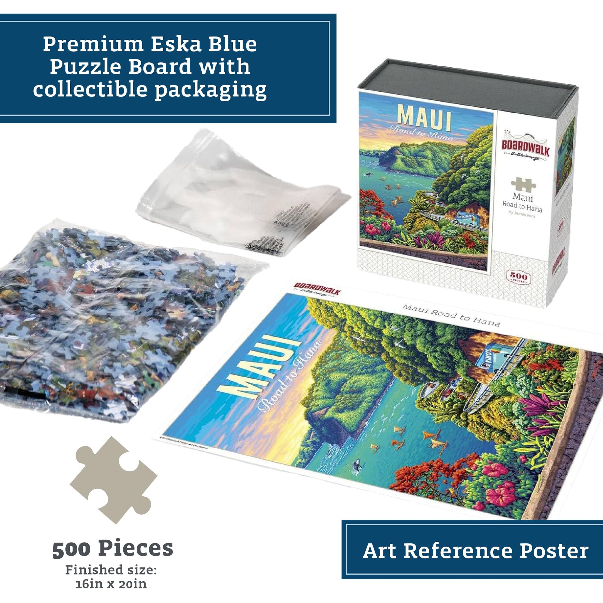 Boardwalk Maui Road to Hana 500 Piece Jigsaw Puzzle Tropical Coastal Hawaii Puzzles with Premium Box, Gift for Adults and Family 16"x20"