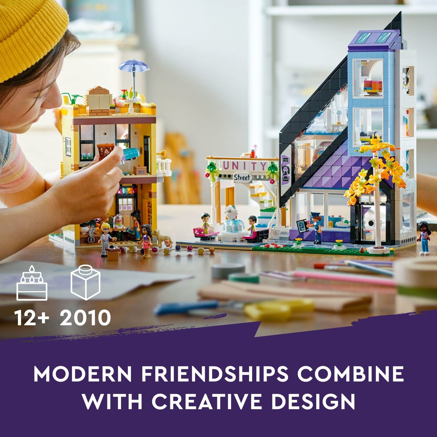 LEGO Friends Downtown Flower and Design Stores 41732 Building Set - Buildable Toy with Apartment, Shops, House, and Classic Characters, Model to