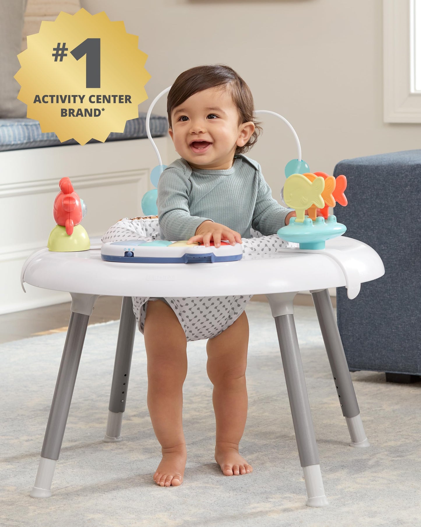 Skip Hop 2-in-1 Baby Activity Center with 20+ Developmental Activities Light-up Musical Piano for Tummy Time Play 4 Clip-on & Moveable Toys