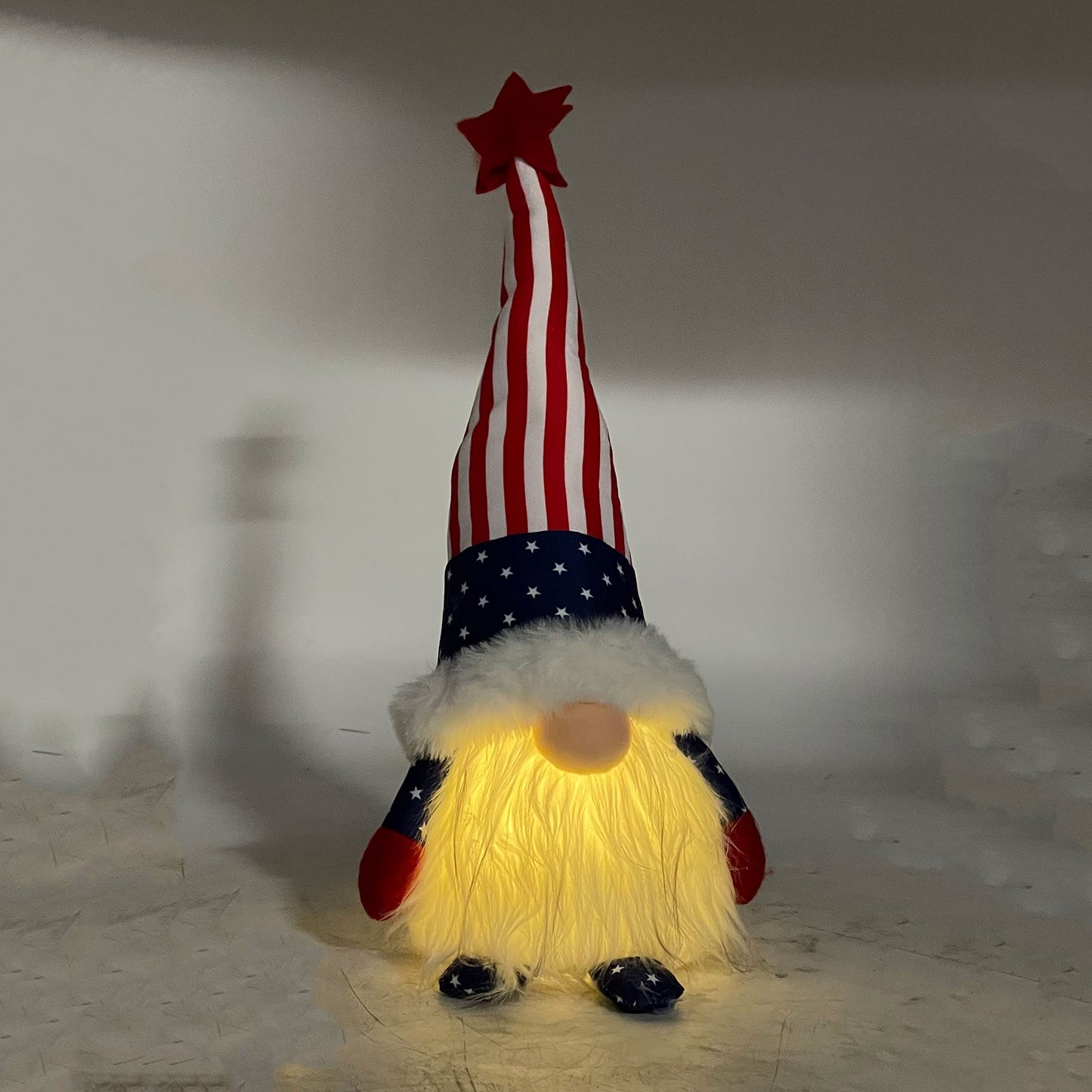 Galt International 4th of July USA Patriotic Stars & Stripes Light-Up Plush Gnome Independence Day Memorial Day Decor