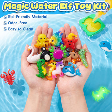 Nisuez Magic Water Elf Toy Kit with 30 Color Gels & 24 Molds, DIY Water Gel Making Kit, Make Your Own Squishies & Water Pets, Sensory Craft Kit
