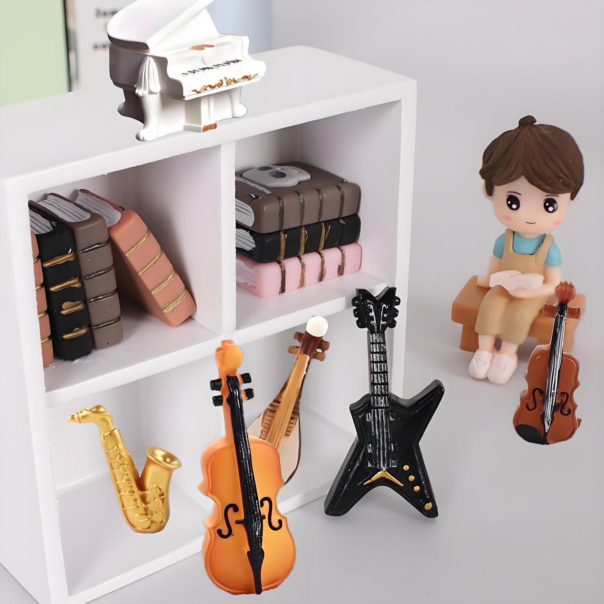 6 Pcs Concert Scene Mini Musical Instrument Models - Adorable Tiny Violin, Cello, Piano, Saxophone & Guitar Accessories for Dollhouse, Fairy