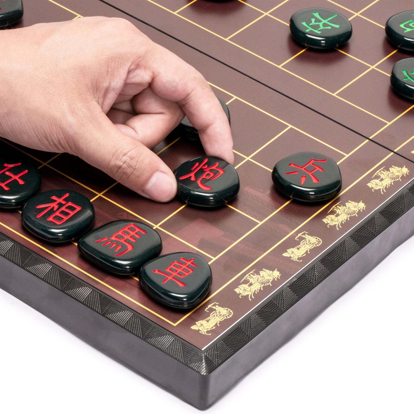 Yellow Mountain Imports Large Chinese Chess (Xiangqi) Magnetic Travel Board Game Set (14.6-inch) with Black Playing Pieces