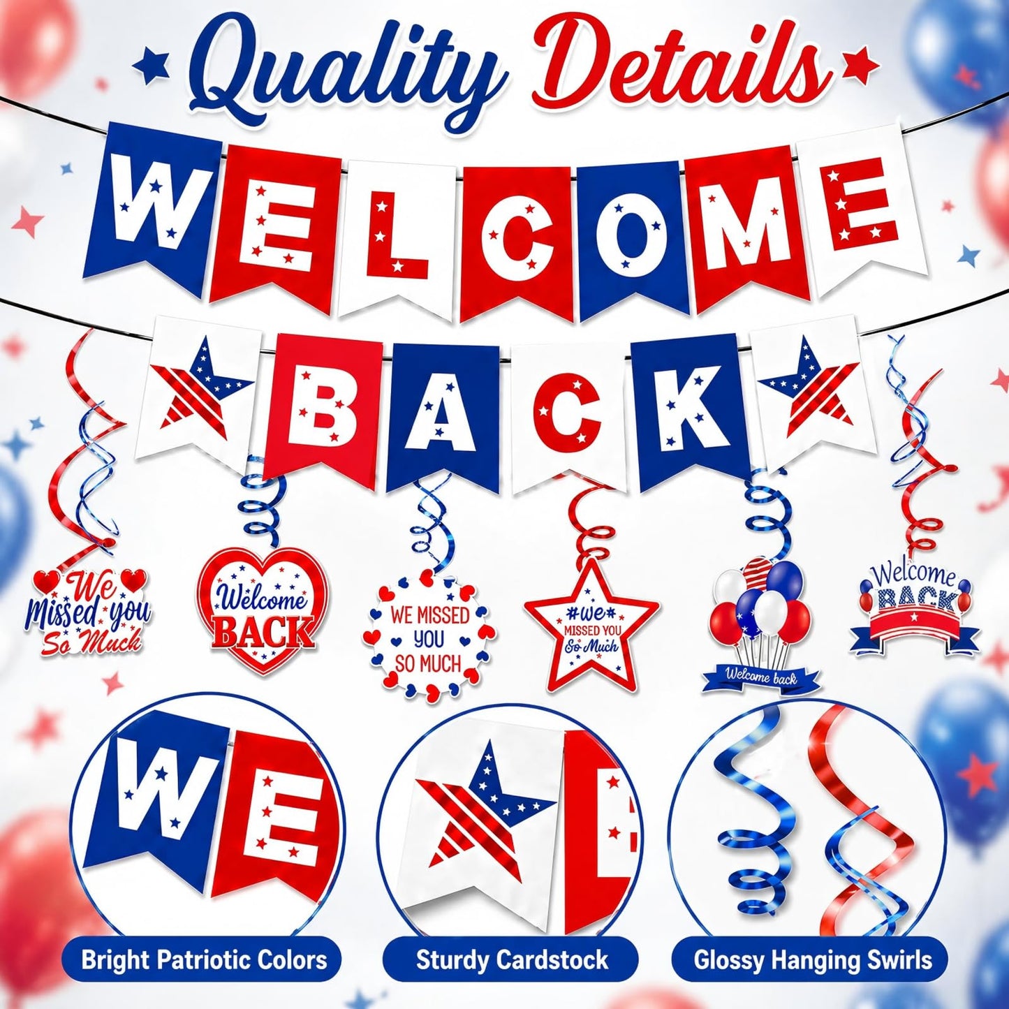 Welcome Back Decorations with Welcome Back Banner and 6 Hanging Swirls