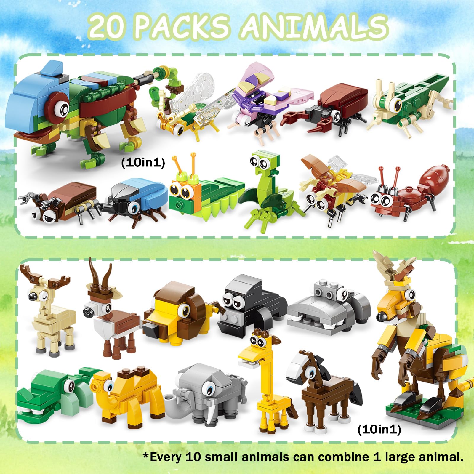 TENYEAH 20 Pack Mini Animal Party Favors, Bulk Building Blocks Set as Goodie Bags, Classroom Prizes, Easter Birthday Gifts