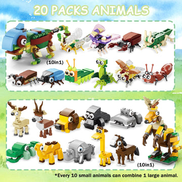 TENYEAH 20 Pack Mini Animal Party Favors, Bulk Building Blocks Set as Goodie Bags, Classroom Prizes, Easter Birthday Gifts