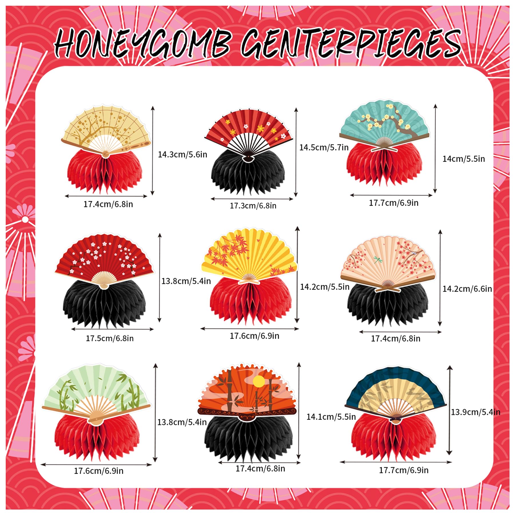 9 Pcs Folding Fans Honeycomb Centerpieces Japanese Folding Fans Birthday Centerpiece Decorations Folding Fans Table Decorations for Folding Fans Party