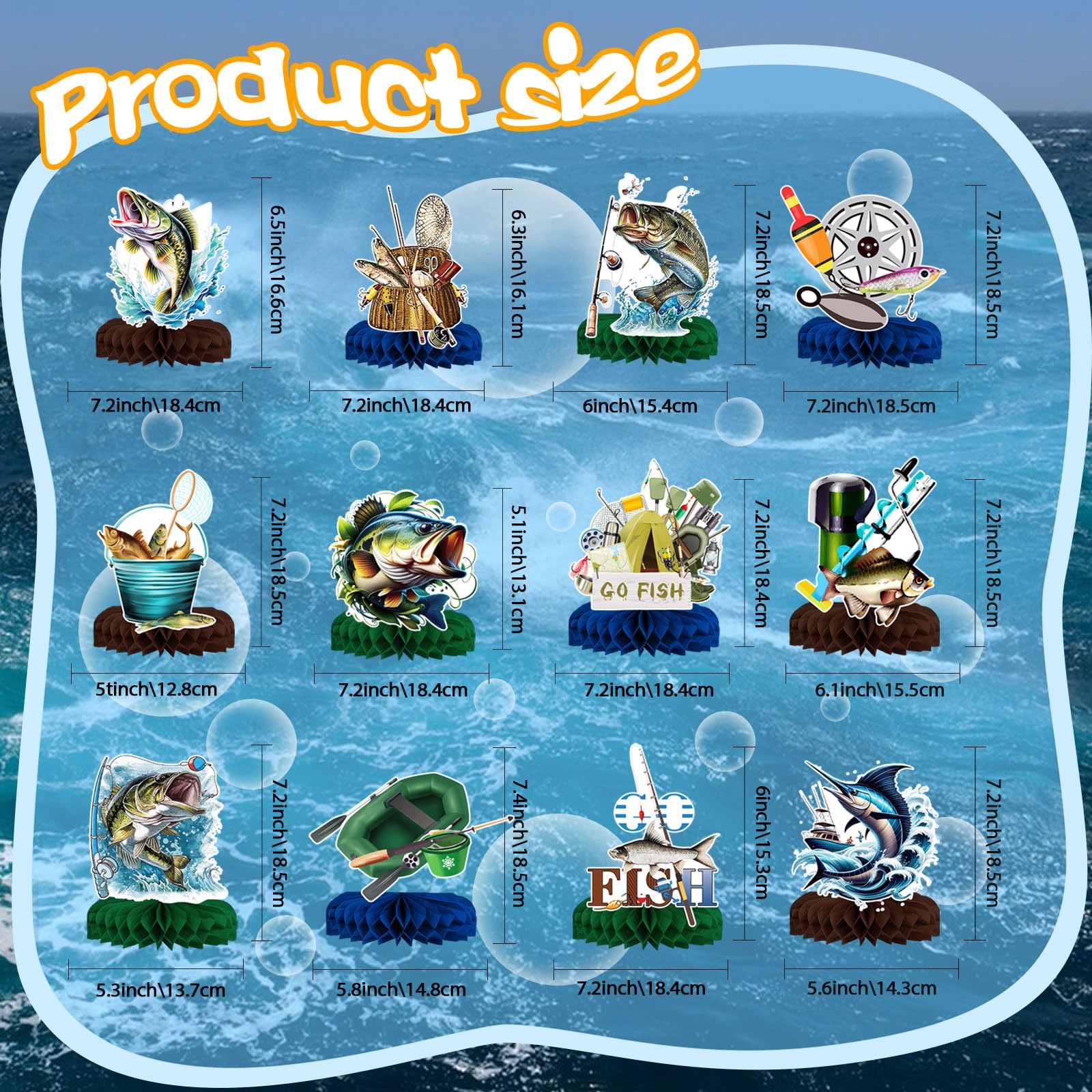 12Pcs Fishing Centerpieces, Fishing Table Decorations, Fishing Birthday Party Decorations, Gone Fishing Party Decorations, Fish Party Decorations
