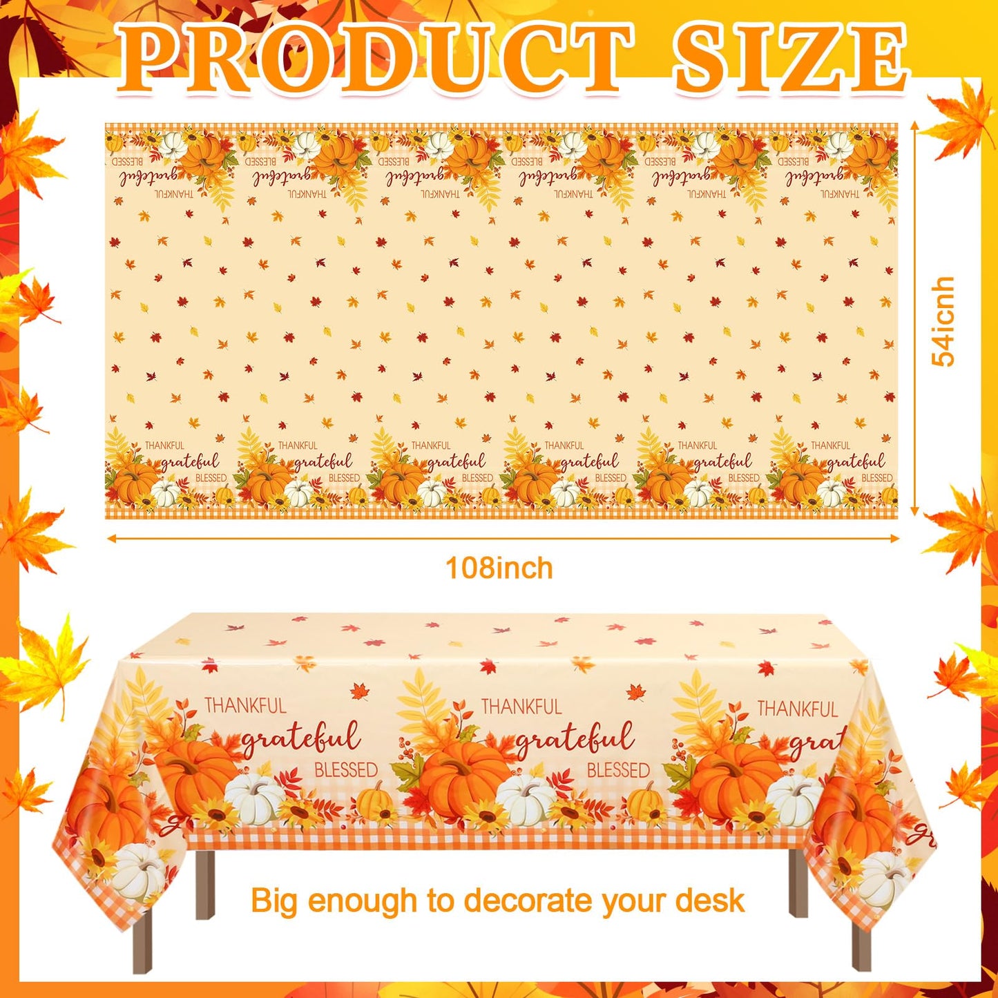 Newwiee 3 Pack Thanksgiving Tablecloth Fall Disposable Plastic Tablecloth 54" x 108" Thanksgiving Friends Giving Decorations, Harvest Party Decor