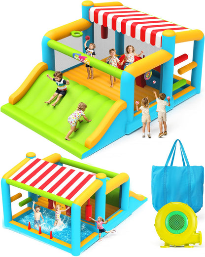 Whubefy 16 x 11.5 FT Inflatable Bounce House for Multiple Big Kids 3-12 with Elevated Giant Slide, Convertible Ball Pit/Water Pool with Shade Canopy