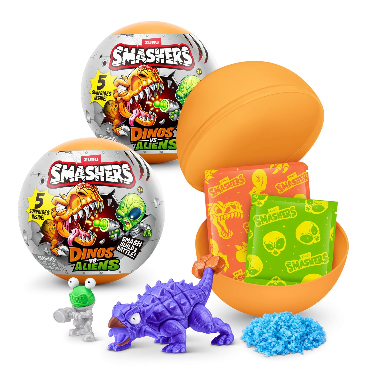Smashers Dino vs Aliens Planet 2 Pack by ZURU - Smashable Capsule Toy with Dino & Alien Figures, 5 Surprises Inside, Collectible Novelty Toy for Kids