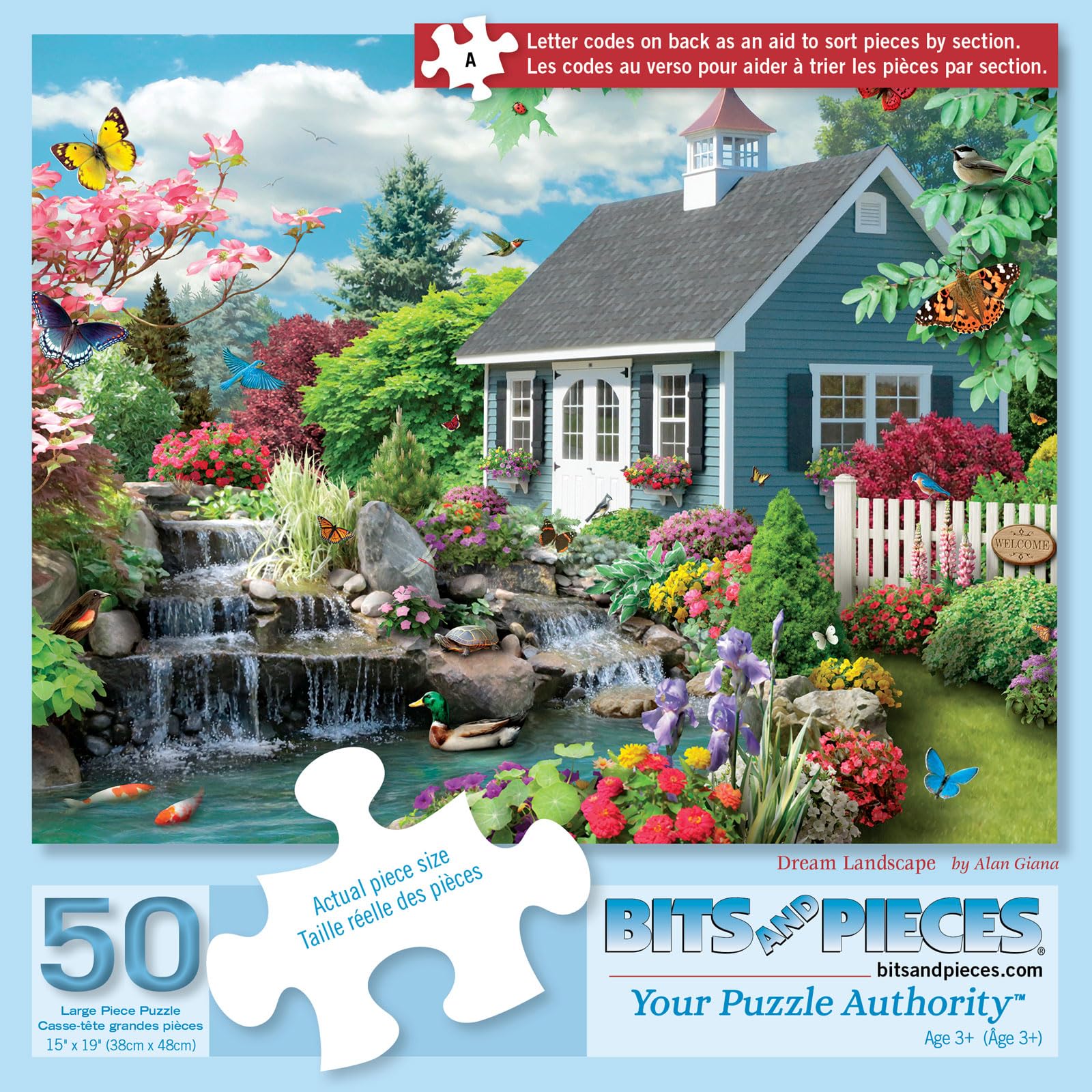 Bits and Pieces - 50 Piece Jigsaw Puzzle for Adults - Dream Landscape - Spring Flowers Jigsaw Puzzle by Alan Giana, Completed Puzzle Size: 15" x 19"