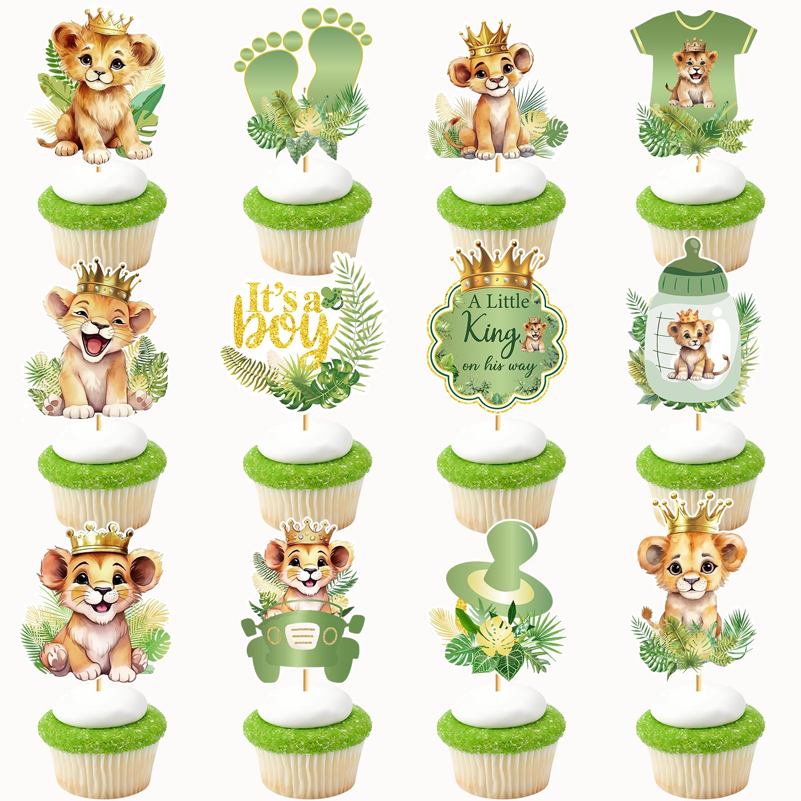 24 Pcs Lion Baby Shower Decorations: Lion Cupcake Toppers A Little King Is On His Way Baby Shower Safari Cupcake Toppers Wild Jungle Safari Gender