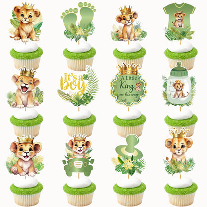 24 Pcs Lion Baby Shower Decorations: Lion Cupcake Toppers A Little King Is On His Way Baby Shower Safari Cupcake Toppers Wild Jungle Safari Gender