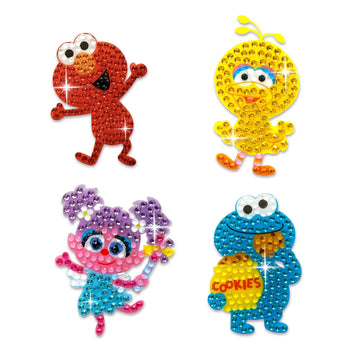 StickerBeans® Rhinestone Stickers x Sesame Street - Elmo and Friends 4-Pack, 2” x 2” Unique Sparkly Cut-to-Shape - Collecting, Trading, Laptops, Phone
