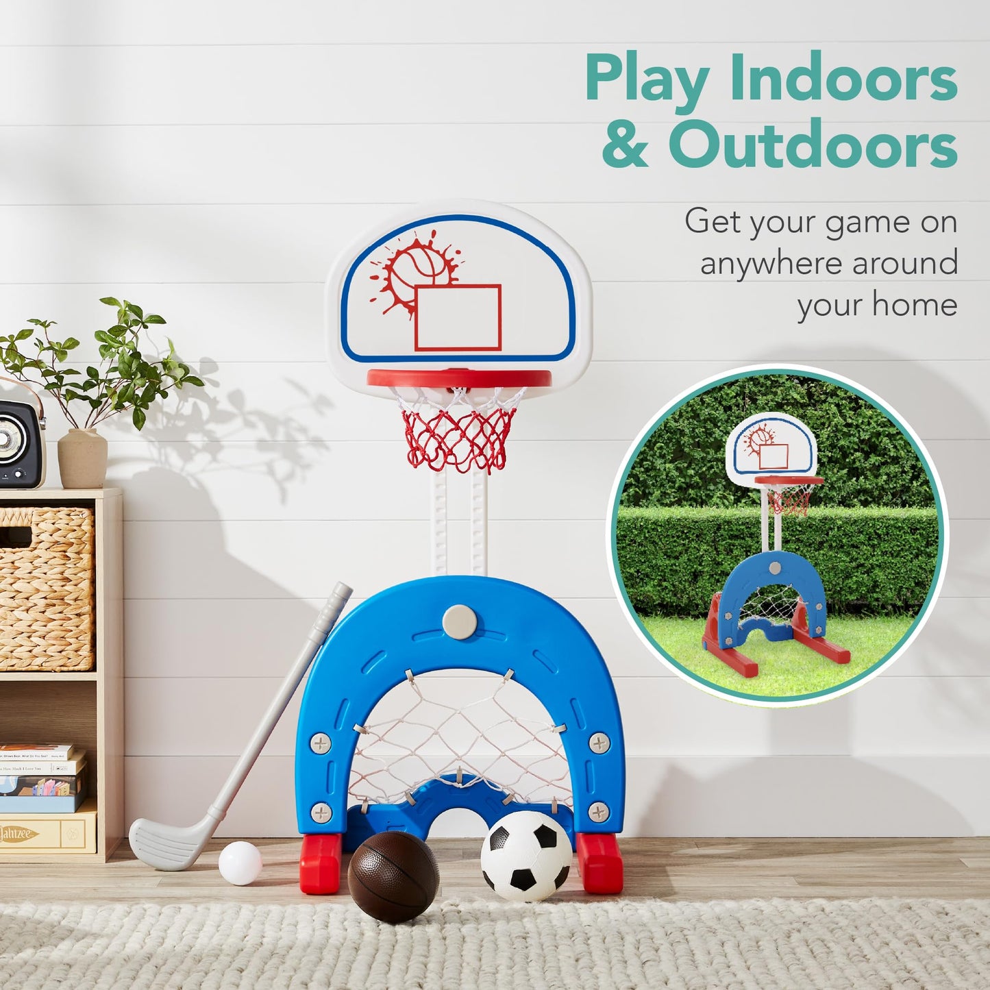 Best Choice Products Toddler Basketball Hoop with 27 Adjustable Heights, 3-in-1 Kids Sports Center with Soccer Goal, Indoor Outdoor Sports Toy