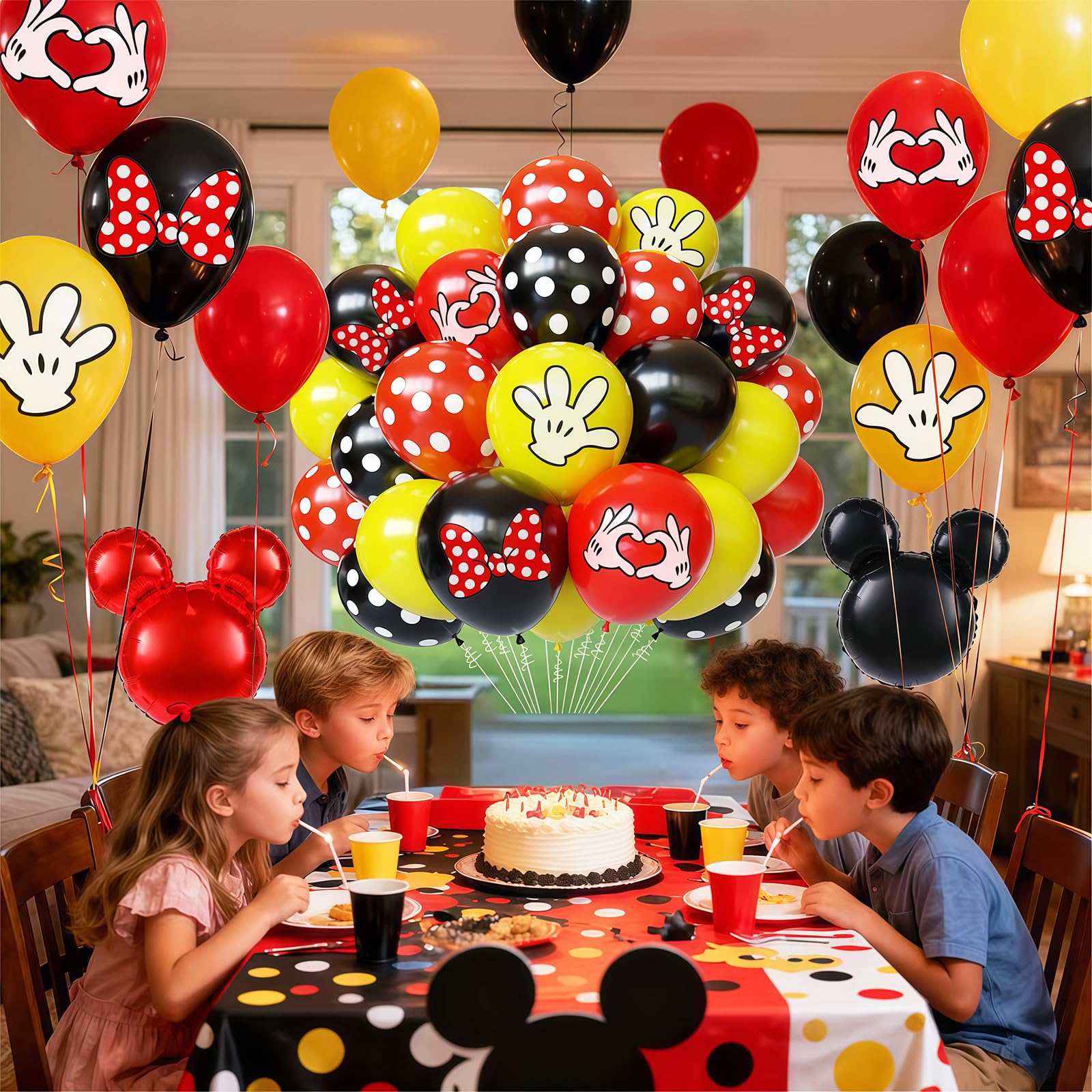 Black Red Yellow Balloon 64Pcs 12 Inch?Cute Print Balloons for Cartoon Themed Birthday Party Decorations Boys Girls Gatherings Party Supplies