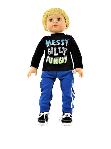 American Fashion World Boy’s Long Sleeve Shirt and Pant Set for 18-Inch Dolls | Premium Quality & Trendy Design