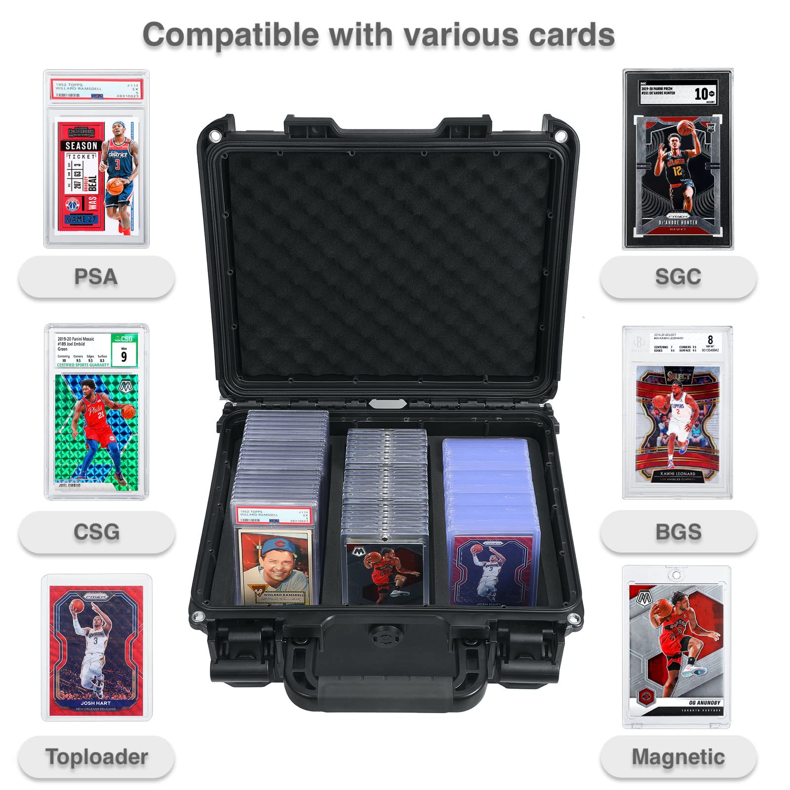 Migitec Waterproof Graded Card Storage Box Compatible with 102 Slabs, Sports Trading Card Case Fits PSA, CSG, BGS, CGC, SGC, Magnetic Cards Holder and