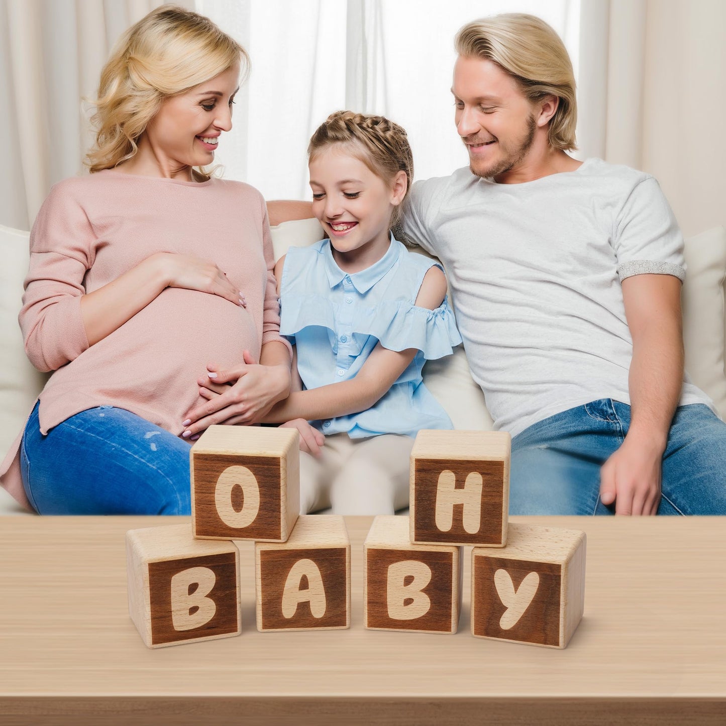 OH Baby Wooden Blocks for Baby Shower Party Table Centerpiece Decoration, Gender Reveal Letters Guestbook Keepsake - Small 2.0" Blocks