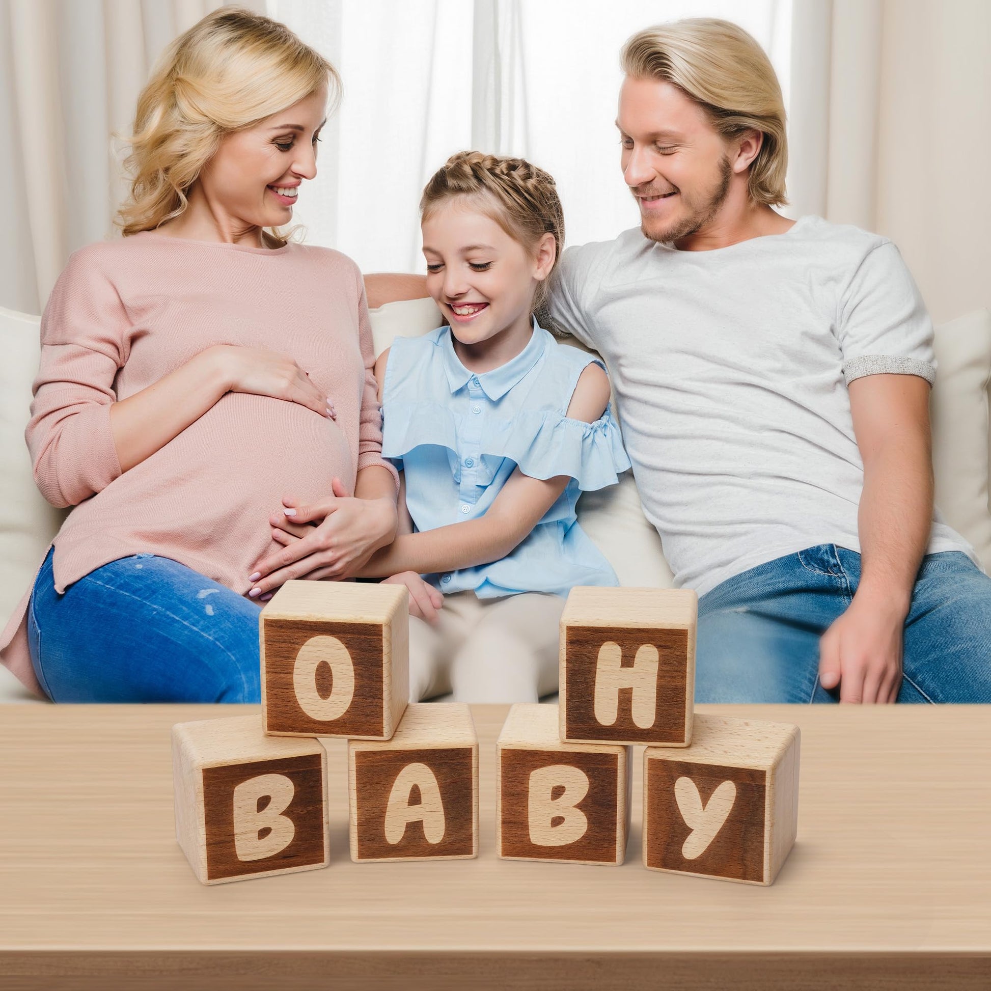 OH Baby Wooden Blocks for Baby Shower Party Table Centerpiece Decoration, Gender Reveal Letters Guestbook Keepsake - Small 2.0" Blocks