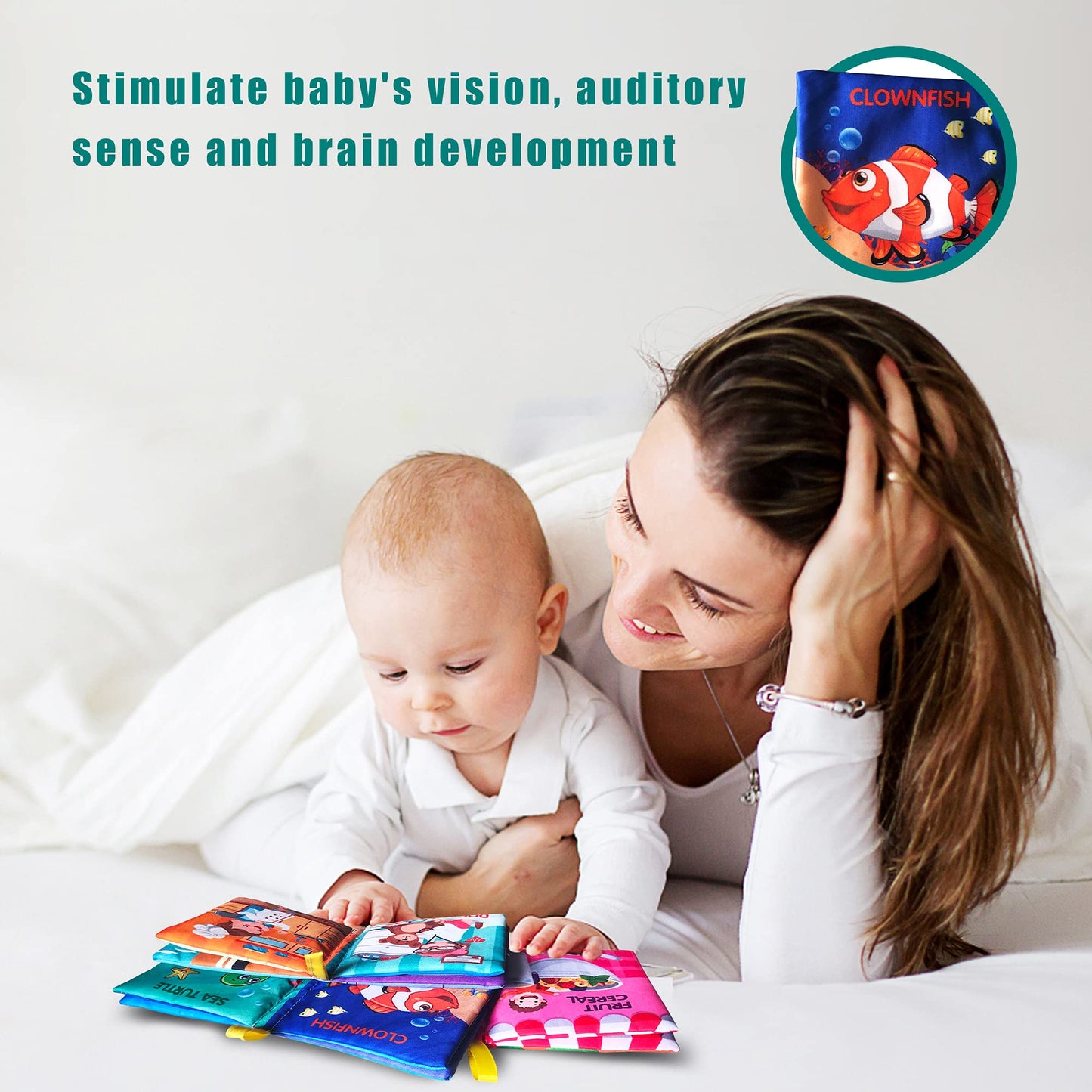 AMINFUN Soft Cloth Baby Books (4 Pack),Touch Crinkle Sensory Toys for Newborn Infants Toddler Non-Toxic Early Educational Preschool Learning Toy Gift