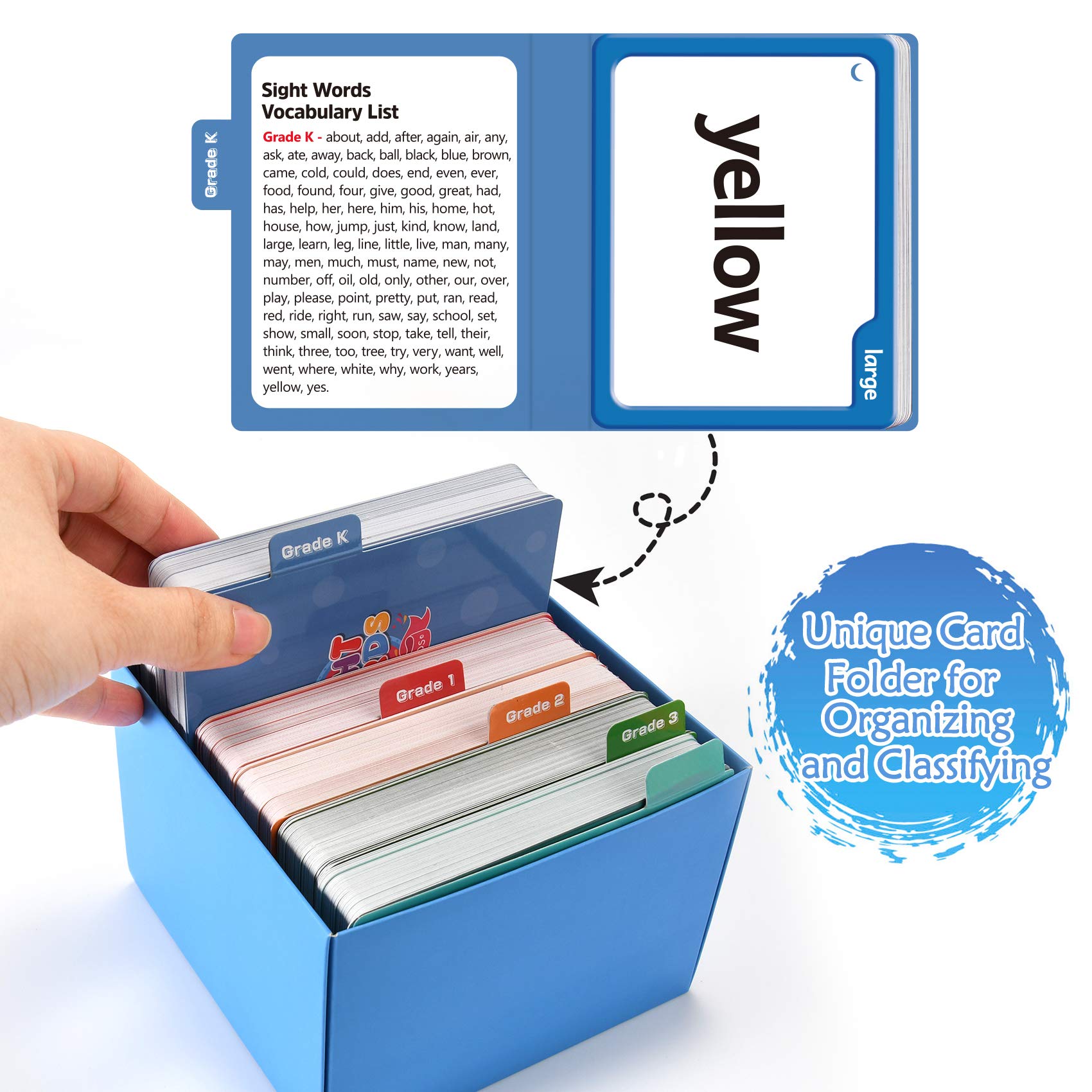 Torlam 520 Sight Words Flash Cards Kindergarten Homeschool Supplies with Card Folders & Rings - High Frequency Site Word for Pre-k Kindergarten 1st