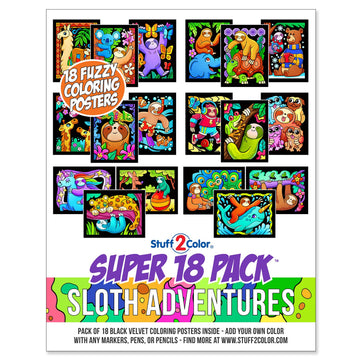 Stuff2Color Super Pack of 18 Fuzzy Velvet Coloring Posters (Sloth Adventures) - Arts & Crafts for Girls and Boys - Great for After School, Travel