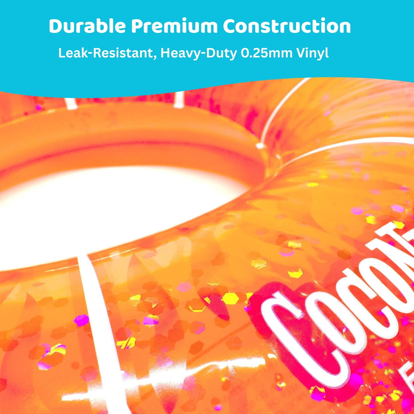 Coconut Float: Pink Grapefruit Glitter - 42" Pool Float Ring, Inflatable, Anti-Leak, Durable, Party Water Accessory