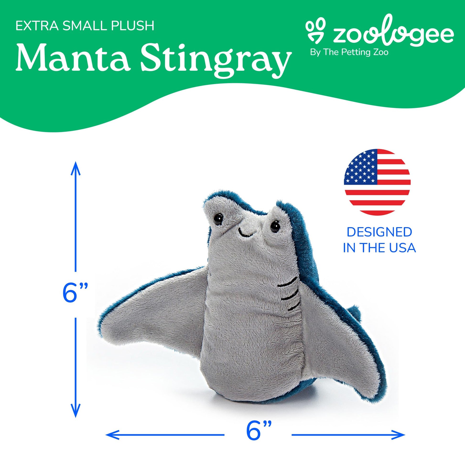 The Petting Zoo Manta Stingray Stuffed Animal Plushie, Gifts for Kids, Nuggetz Sealife Animals, Stingray Plush Toy, 6 inches