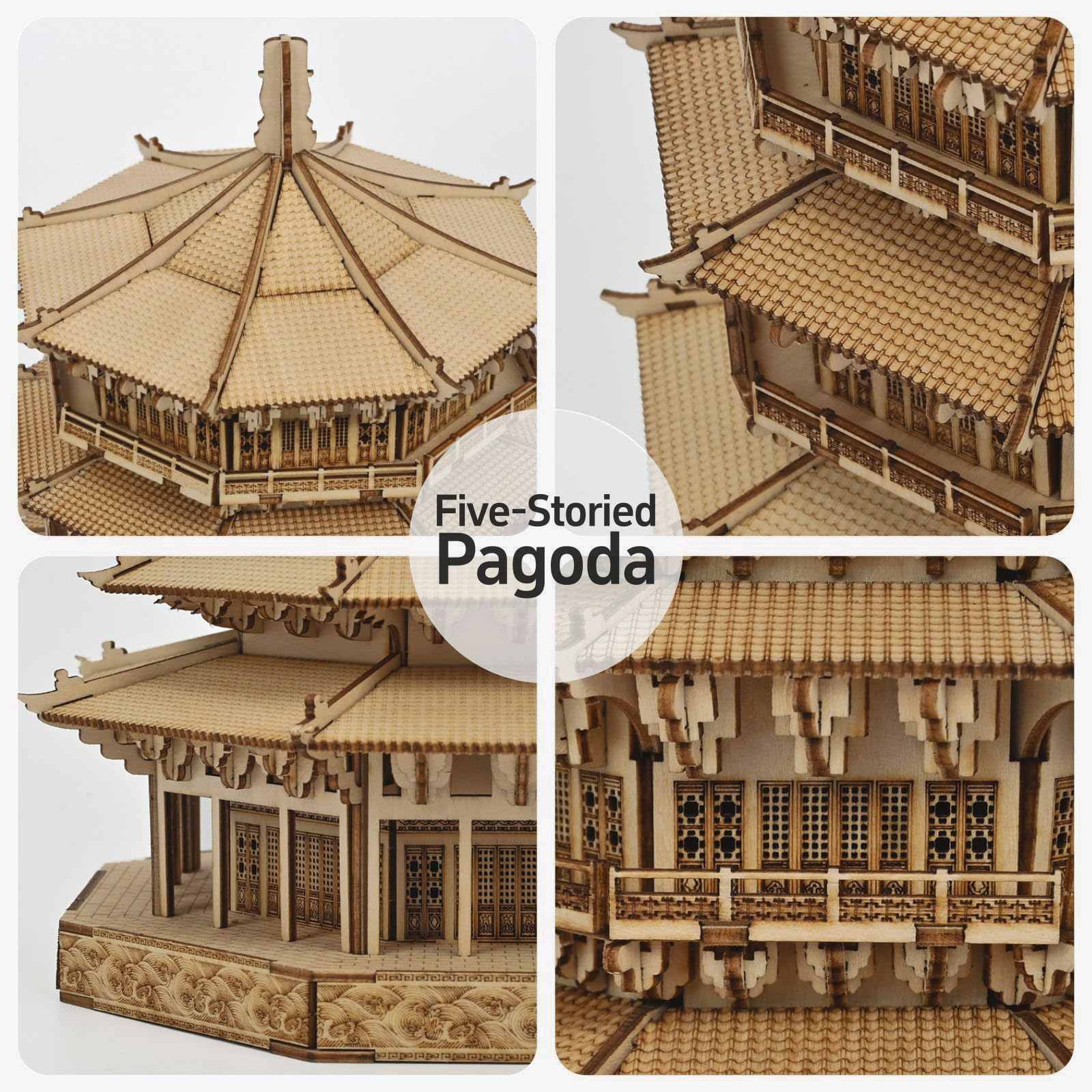 3D Wooden Puzzles for Adults Wooden Pagoda Assembly Model Kits,3D Puzzle Adult Building Crafts for Adults and 14+ Teens.(Five-Storied Pagoda 1287