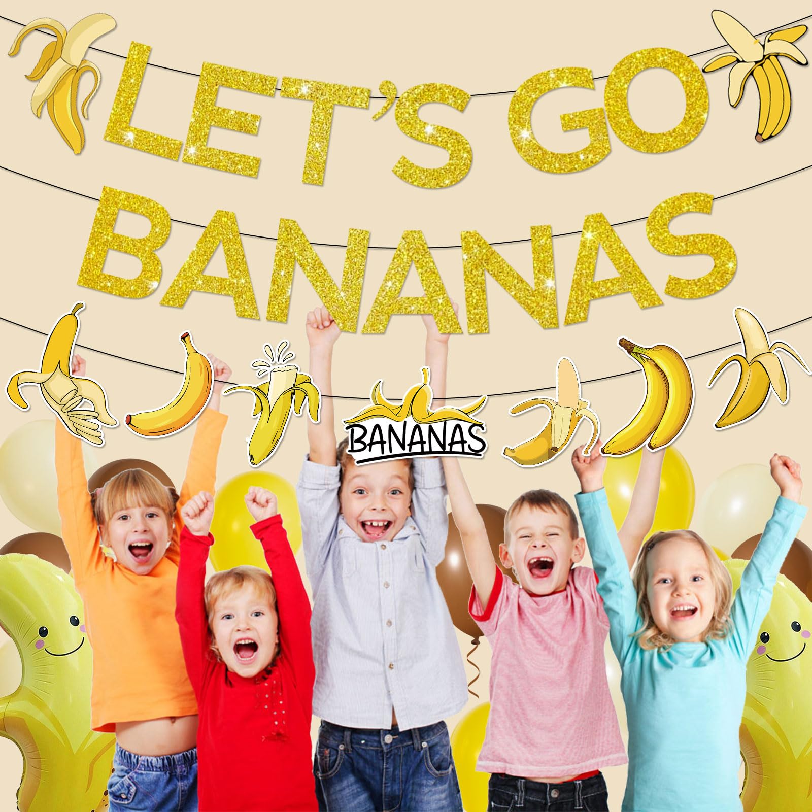 Banana Party Decorations Banana Birthday Decorations Banana Decorations with Let's Go Bananas Banner Garlands Hanging Swirls Balloons