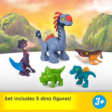 Fisher-Price Imaginext Jurassic World Rebirth Action Figure Set with 1 3-inch Human, 5 Dinosaurs, Toy Launcher & Accessories