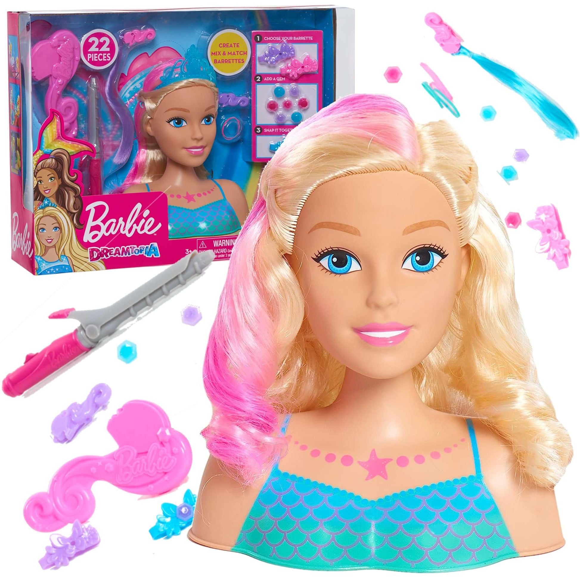 Barbie Dreamtopia Mermaid Styling Head, 22 pieces, Kids Toys for Ages 3 Up by Just Play