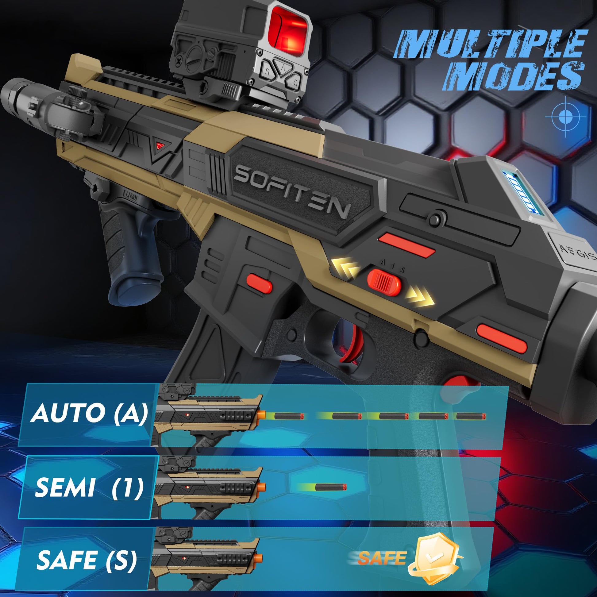 SOFITEN Electric Toy Gun Foam Dart Automatic Blaster Sniper Rifle with Tactical Vest, Adjustable Scope, Two Shooting Modes, Birthday Christmas