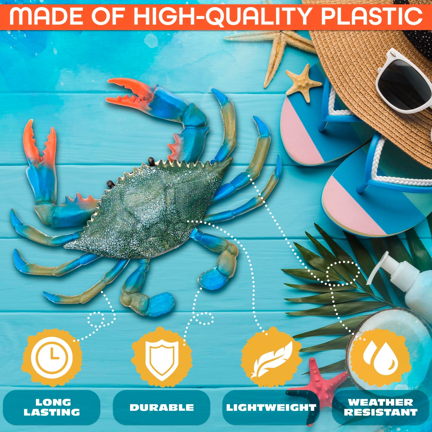 Blue Crab Toys for Kids - Realistic Plastic Crab Figure, 6.6 x 5.3 Lifelike Ocean Animal for Bath Play, Coastal Displays, Marine Life Lessons, Party