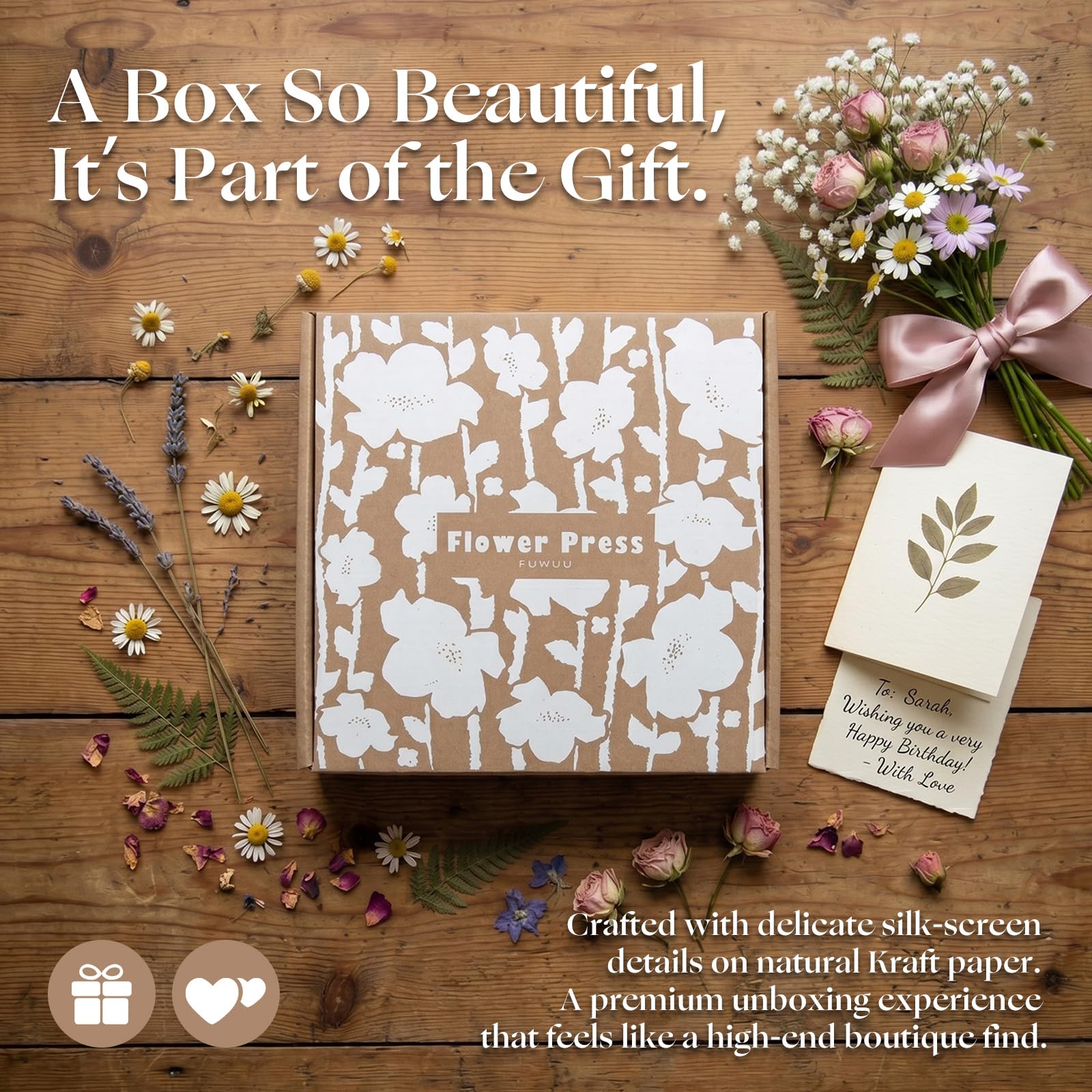 Fuwuu Flower Press Kit 7.1" - Medium Wooden Plant Pressing Book for DIY Art, Blue Camellia Design 6-Layer Leaf Flower Preservation Kit for Adults