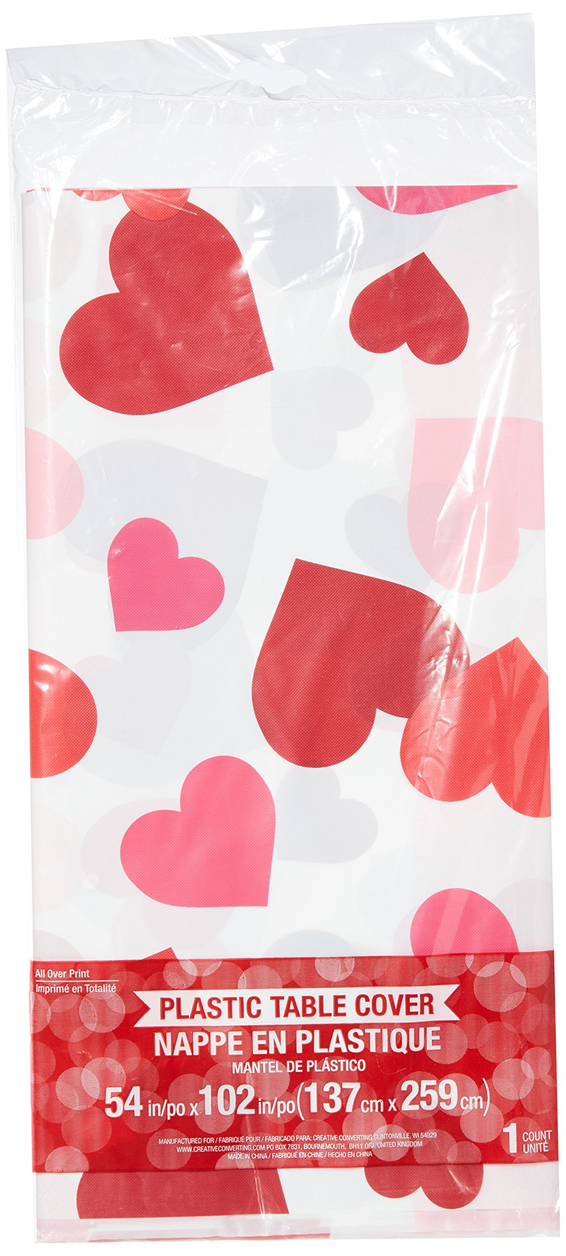 Creative Converting 328276 Pink And Red Hearts Valentines Plastic Tablecloth