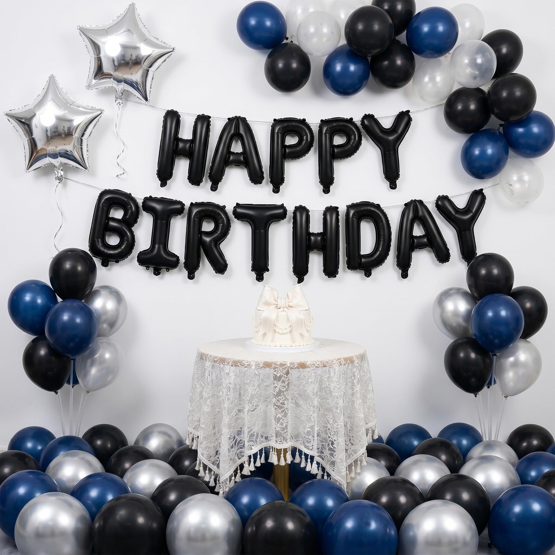 TONIFUL Black Happy Birthday Balloons Banner Decoration 16 Inch Mylar Foil Letters Birthday Sign Banner Bunting Reusable for 30th 40th 50th 60th Men