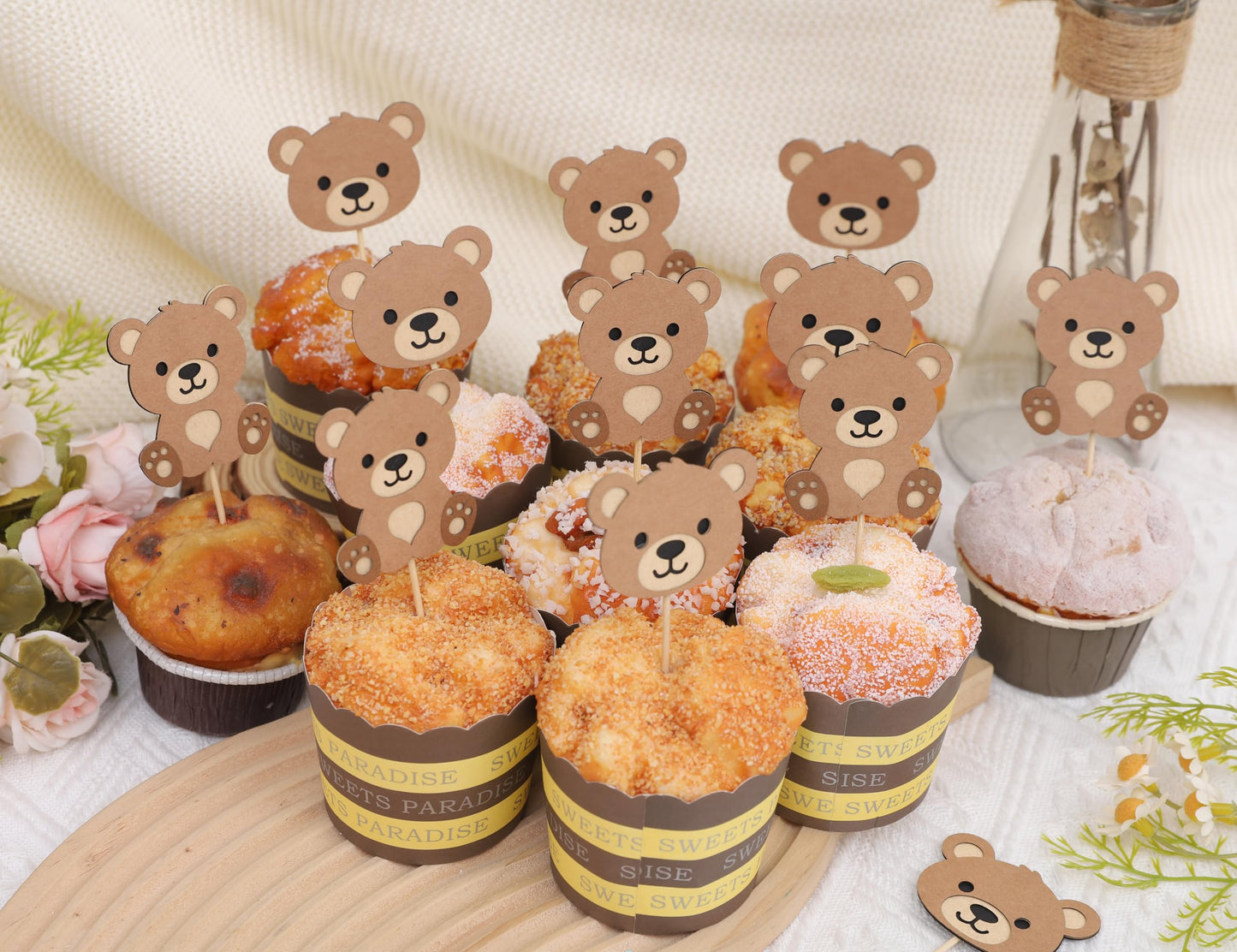 Beary First Birthday Cupcake Toppers,Bear 1st Birthday Decorations