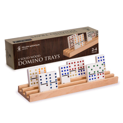 Yellow Mountain Imports Premium Beechwood Domino Racks/Trays (10-Inch) - Set of 4 - Domino Holders for Mexican Train, Chickenfoot and Other Domino