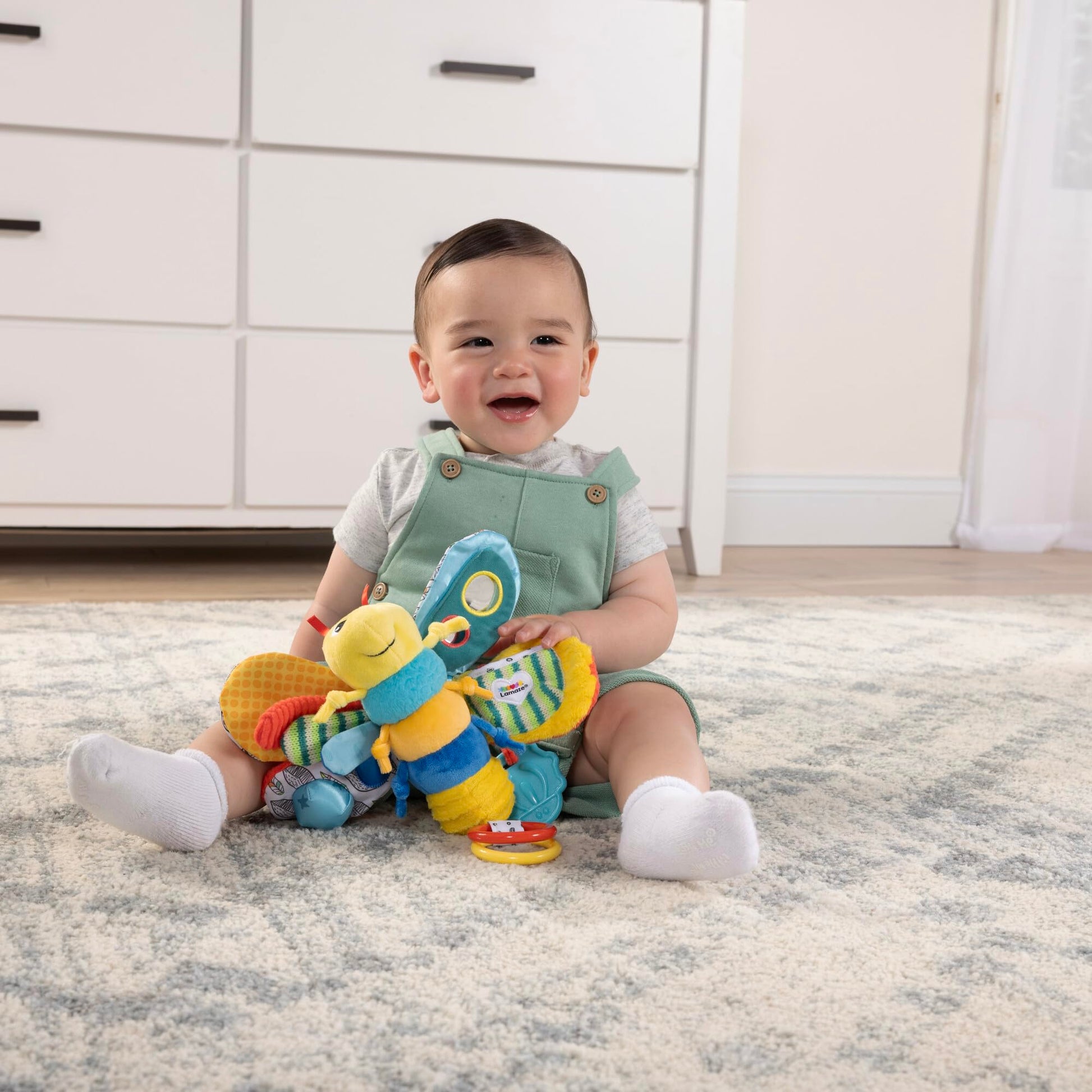 Lamaze Clip On Car Seat and Stroller Toy - Freddie the Firefly - Includes Lady Bug Teether - High Contrast Sensory Crinkle Toys for Babies - Infant