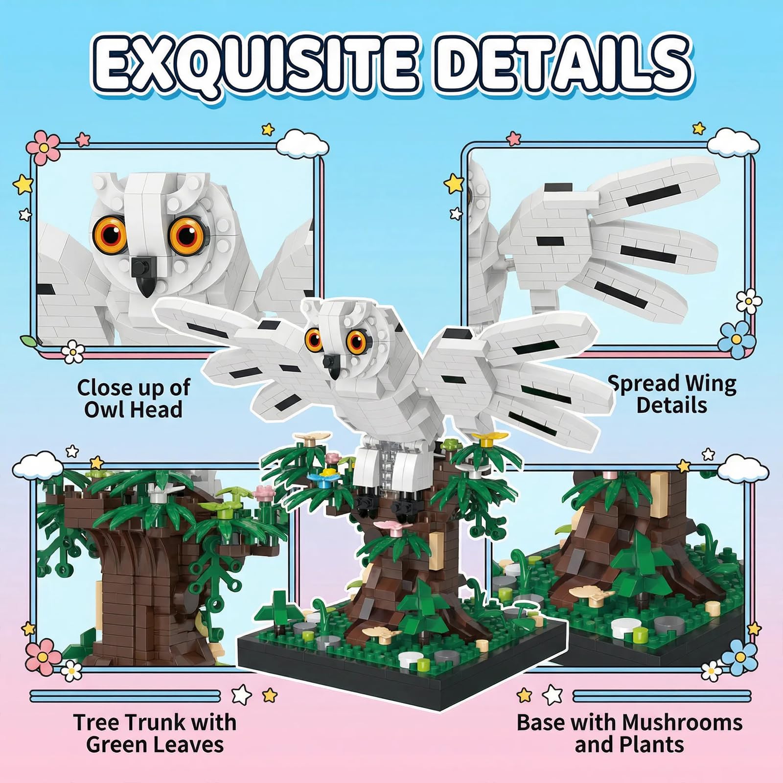 APENGBAOL Snowy Owl Building Blocks Set Flying Bird Micro Mini Bricks Toy on Tree Magic Animal Desk Decor Display Ornament DIY Creative Hobby Gifts