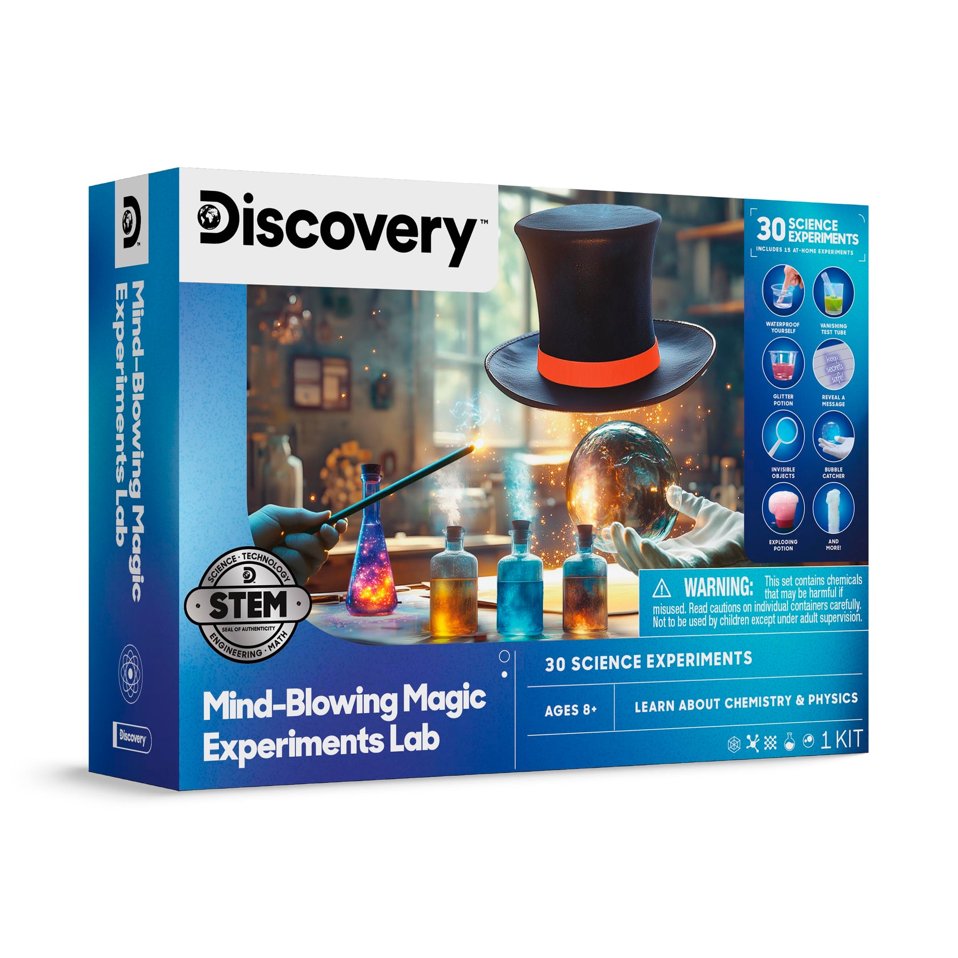 Discovery Mind-Blowing Magic Experiments Lab, 30 STEM Science Experiments for Kids, Chemistry & Physics Science Kit, Real Lab Tools, Magic Tricks